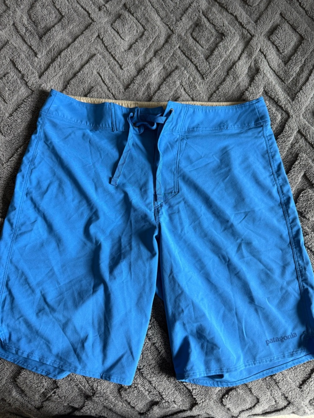 Patagonia Men's Vibrant Blue Board Shorts with Drawstring Waist